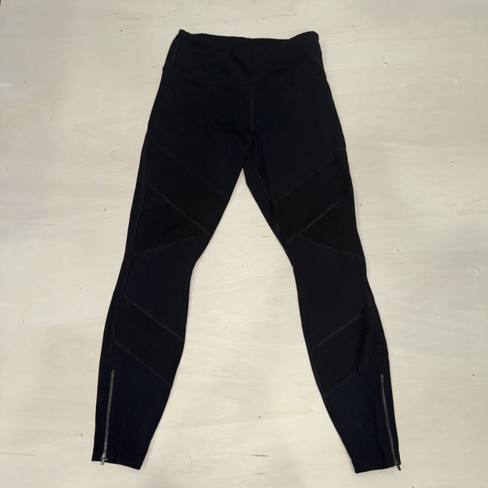 Athleta Sophia Street Moto Tight Leggings Black High Rise Ankle Zip Women's M